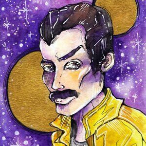 Freddie Mercury Queen Art Print Iconic Yellow Wembley Stadium Outfit